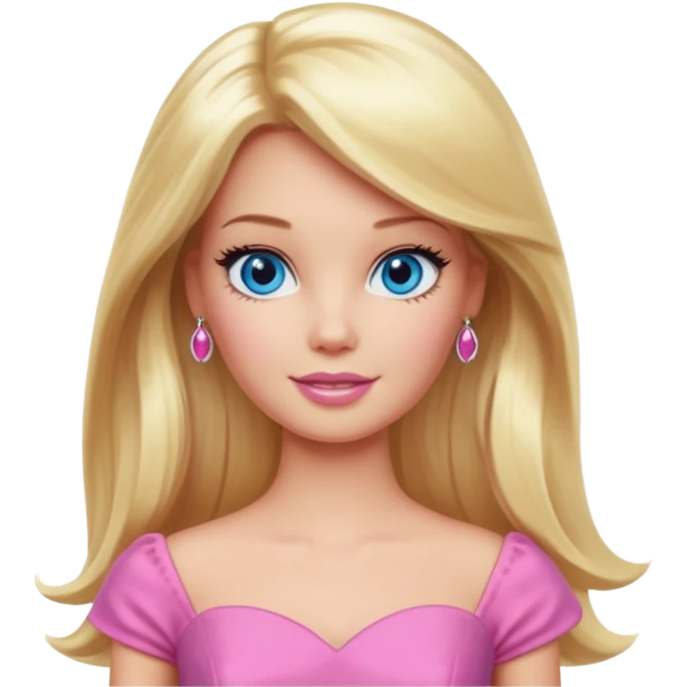 barbie, long blonde hair, pink dress, with blue eyes emoji