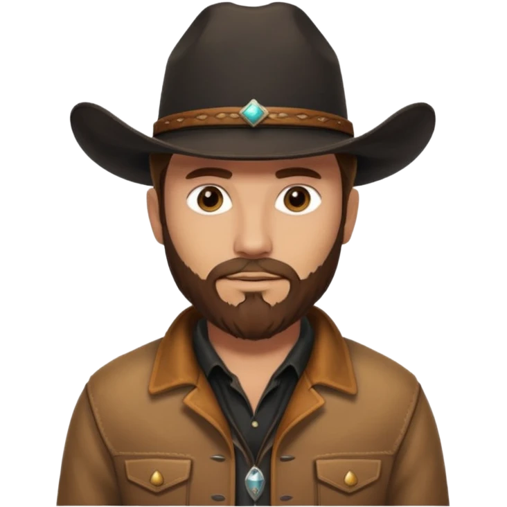 yellowstone dutton ranch cowboy with brown beard, black cowboy hat with no rope no jewel, black shirt, and leather tan jacket emoji