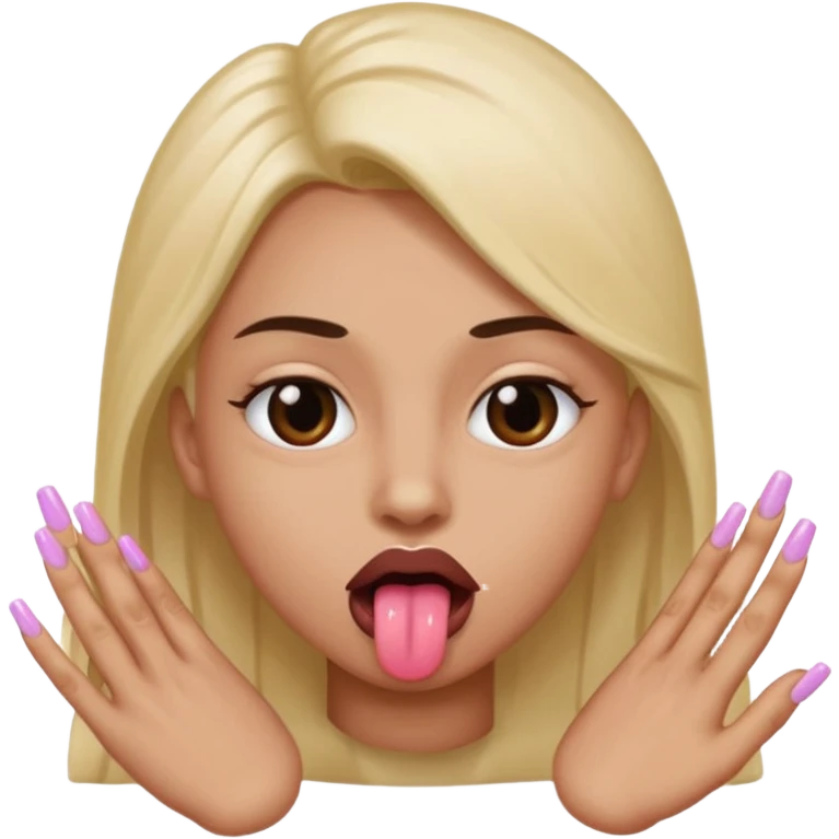 An emoji with 🌚 nails pookie and tongue emoji