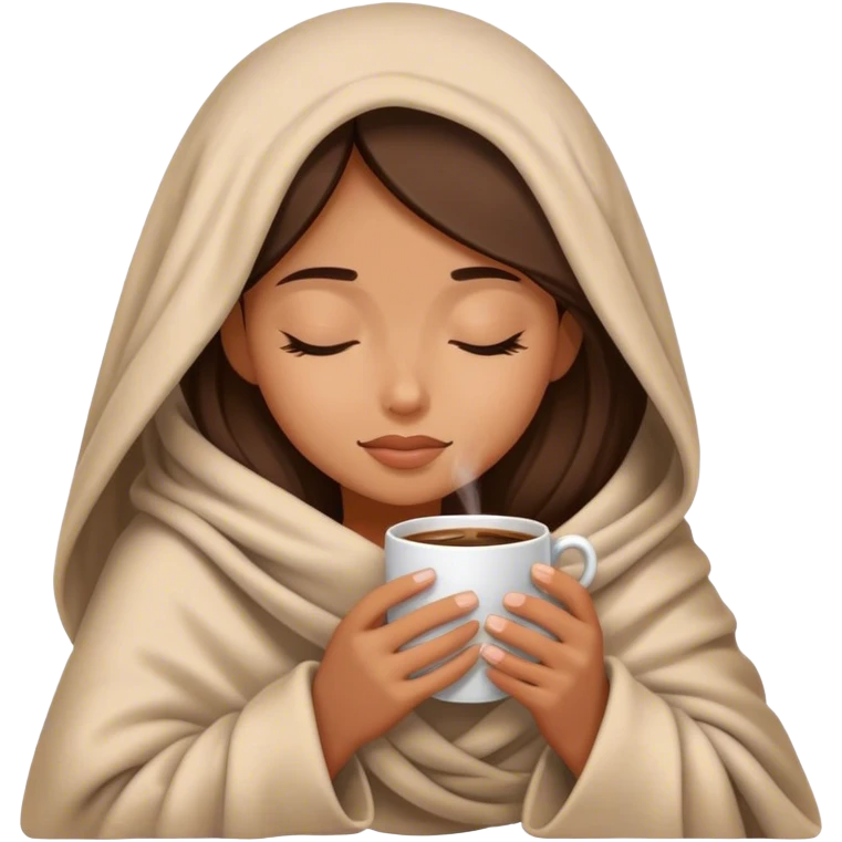 girl inside a blanket sipping coffee eyes closed emoji