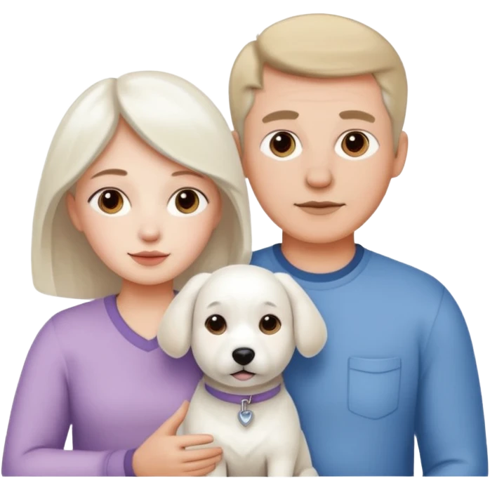 parents, daughter and a white dog emoji