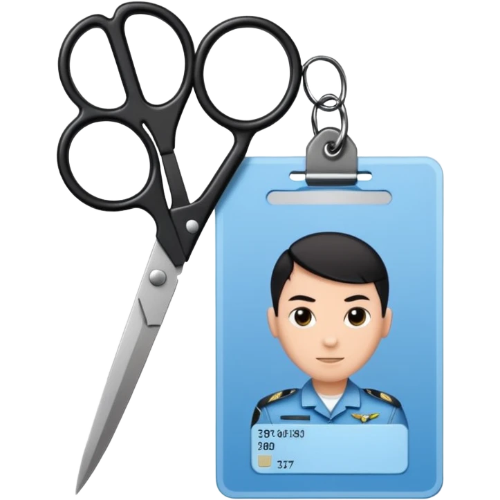 black Scissors cutting a light blue idf soldier ID card in 2 parts .hyper realistic emoji