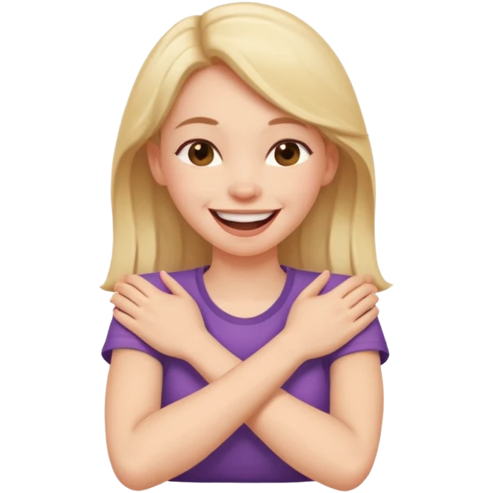 arms crossed holding neck, laughing girl emoji