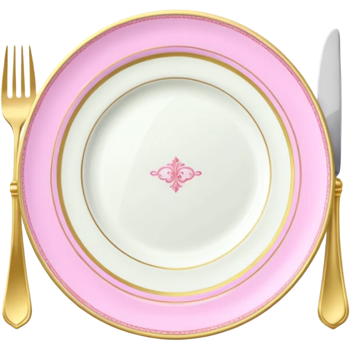A luxurious plate with pink accents and elegant details, fork and knife on side emoji