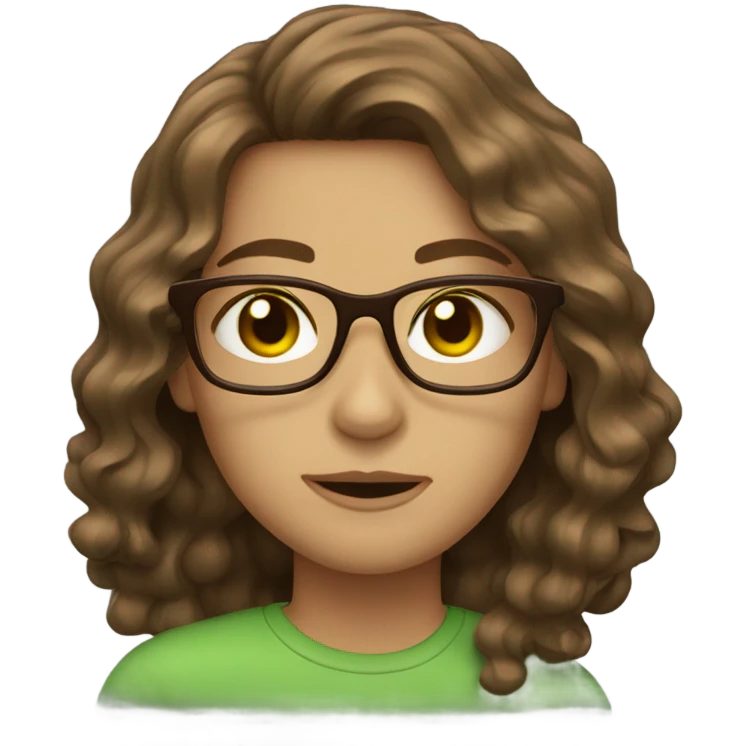 brown hair, green eyes brown glasses wavy hair emoji