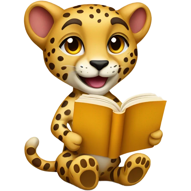 Happy Cheetah drinking tea and a book emoji