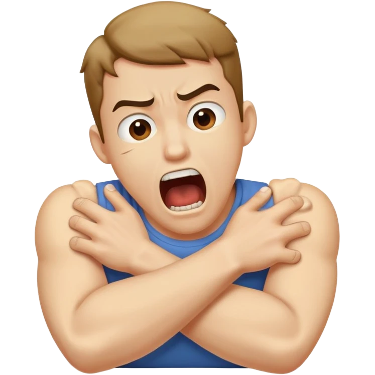 Arms crossed holding neck/choking himself screaming  guy emoji