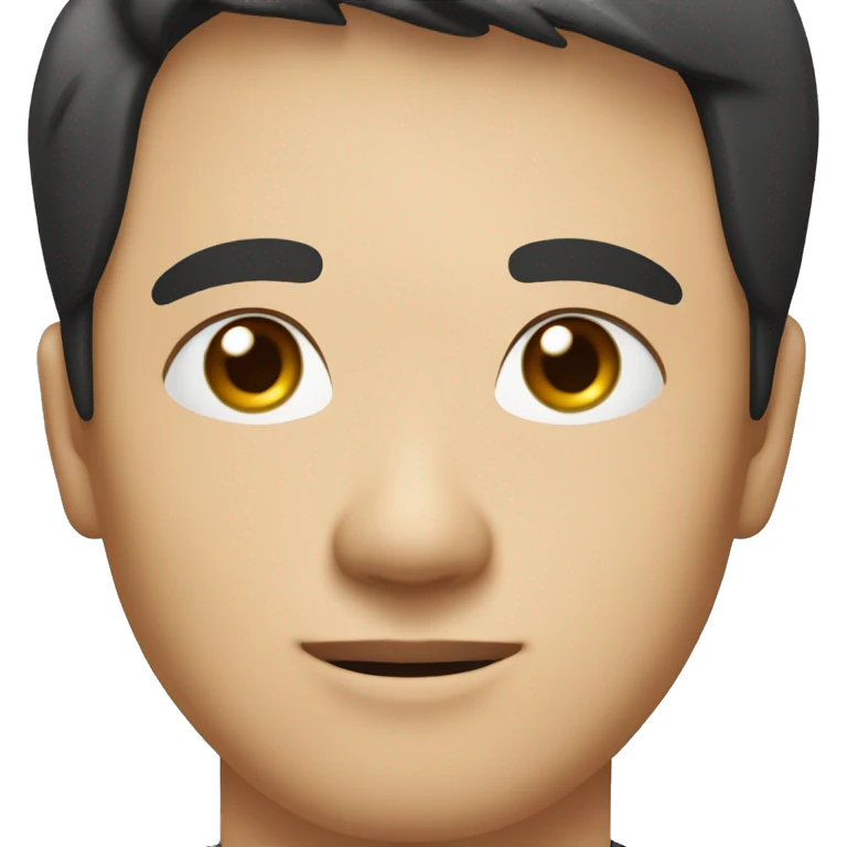 A head and shoulders shot of a 33 year old Asian man, with short black hair,   with brown eyes wearing a t-shirt. emoji