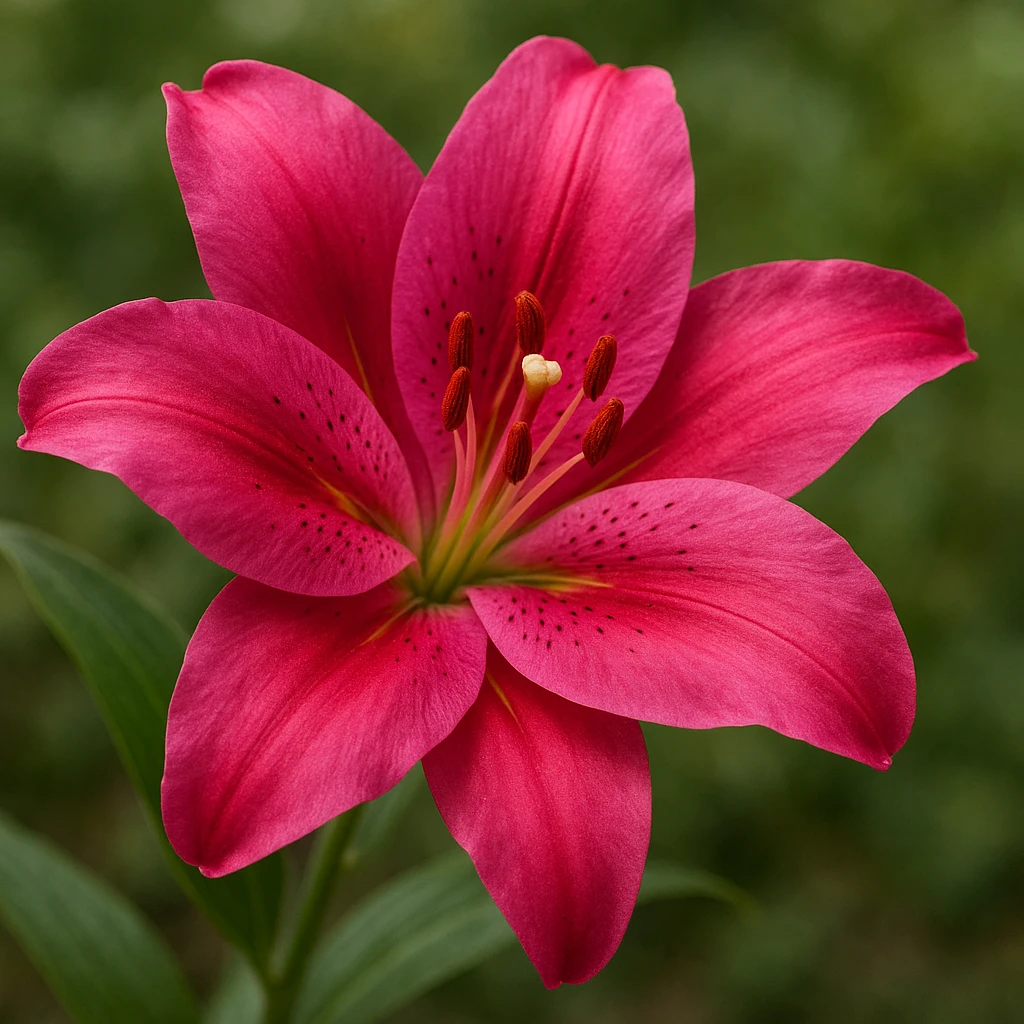 realistic style lily flower in vibrant pink color emoji