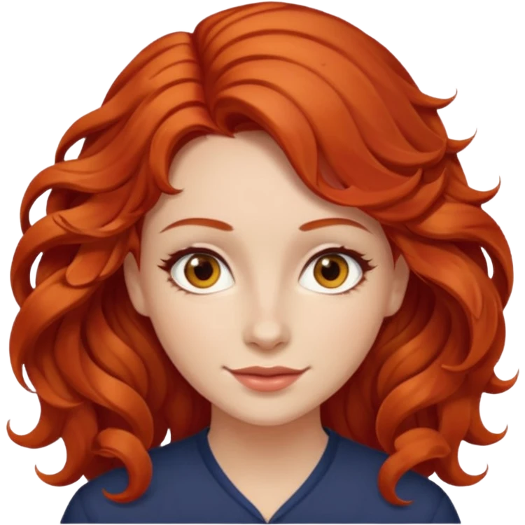 a woman with bright red wavy hair, slightly slanted almond brown eyes and white skin  emoji