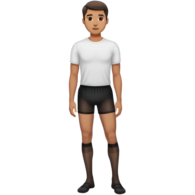 man wearing shorts and black sheer pantyhose emoji