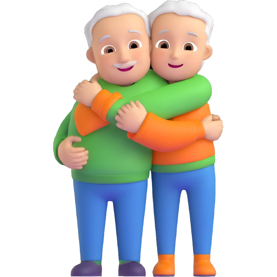 small kid giving a big hug to their granddad, cheerful and cute emoji