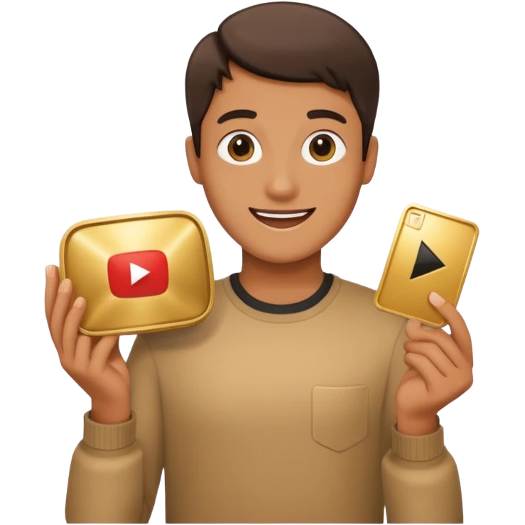 a happy holding youtube golden play button emoji