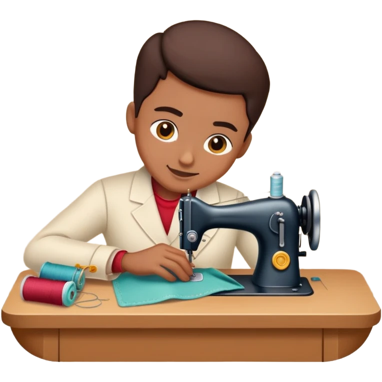 tailor sewing at a table with fabric and thread emoji