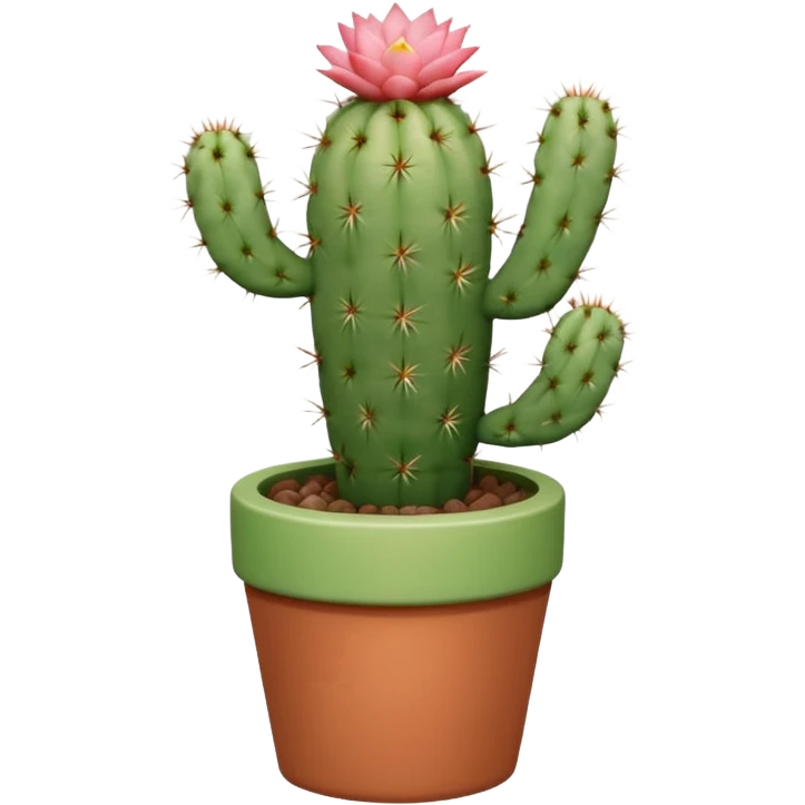 A ceramic pot in a pastel terracotta color, shaped like a cylinder, with a tall pot containing a desert cactus. emoji