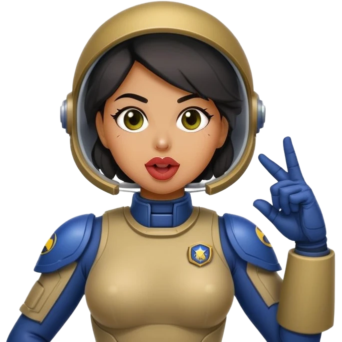 woman space marine in bodysuit salutes tongue out emoji