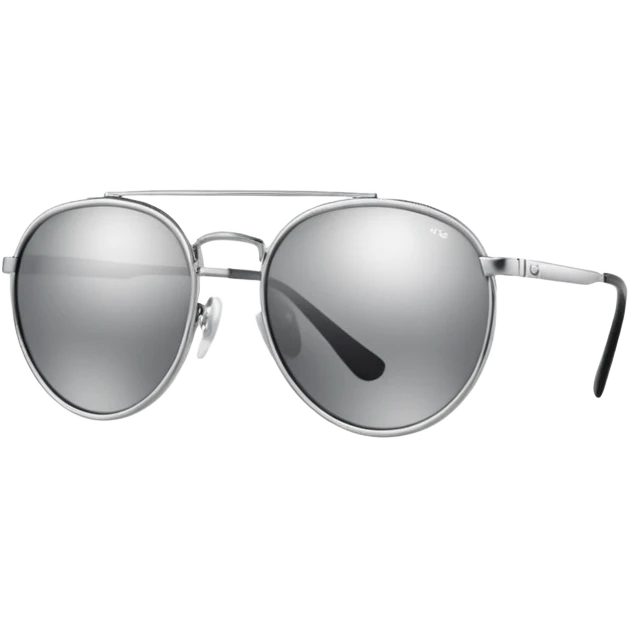 A pair of luxury sunglasses emoji with silver chrome frame, smooth rounded lenses, reflective metallic surface, high-end swag aesthetic, minimal and clean design, iOS emoji style, centered, white background emoji