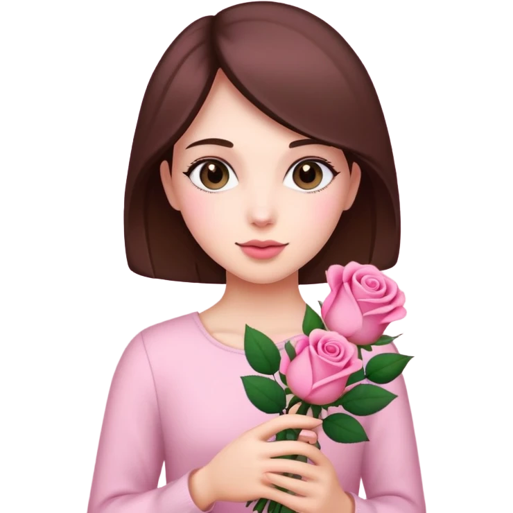 A girl with pink rose boquet in hand emoji
