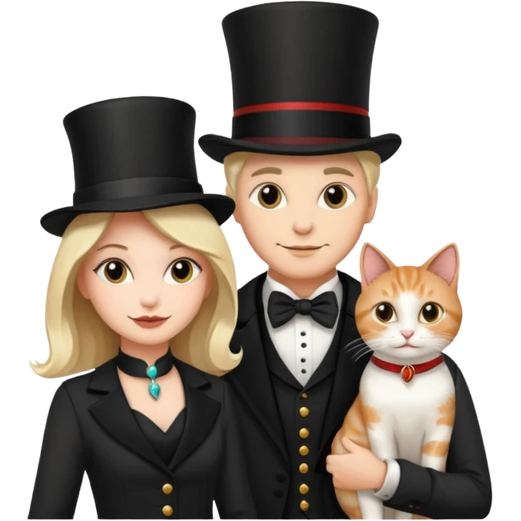magician couple and their pet cat emoji