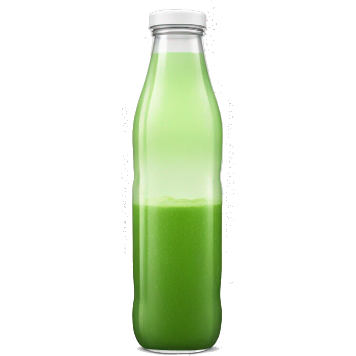 aesthetic green juice in tall clear drink bottle with white lid realistic soft textures emoji