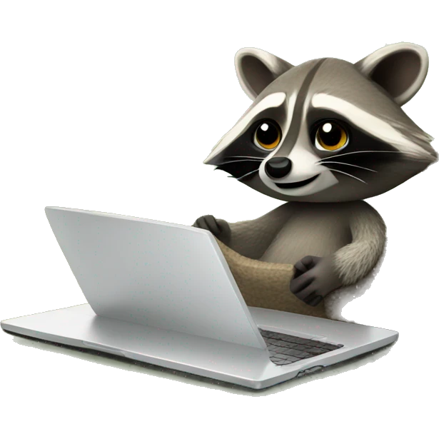 raccoon works on a laptop in a hammock emoji