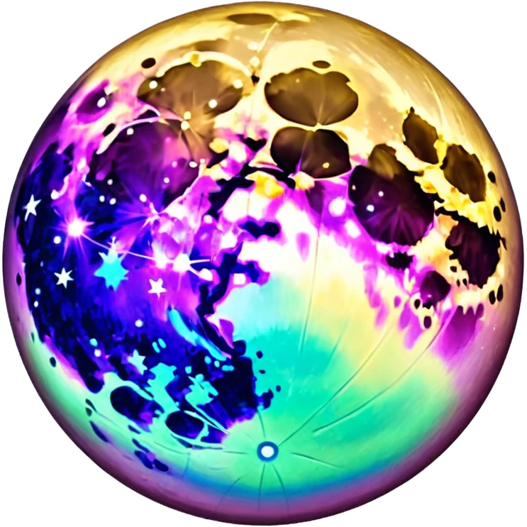 Isolated, 4D rendering, Iridescent Holographic color, FULL moon emoji