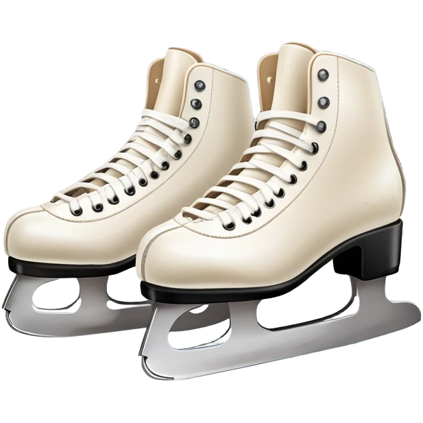 An icon showing a pair of elegant figure skates resting on scratched ice, with worn marks on the surface. The background features a grand arena with cheering spectators filling the stands, creating an atmosphere of excitement and athleticism. Transparent background included. emoji