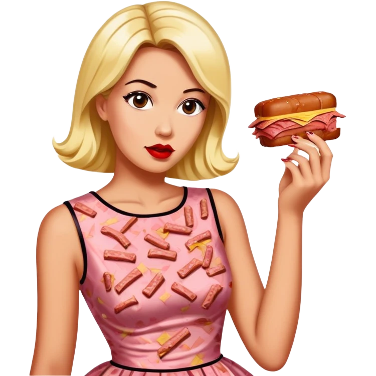 pop art woman with SPAM MEAT dress eating spam emoji