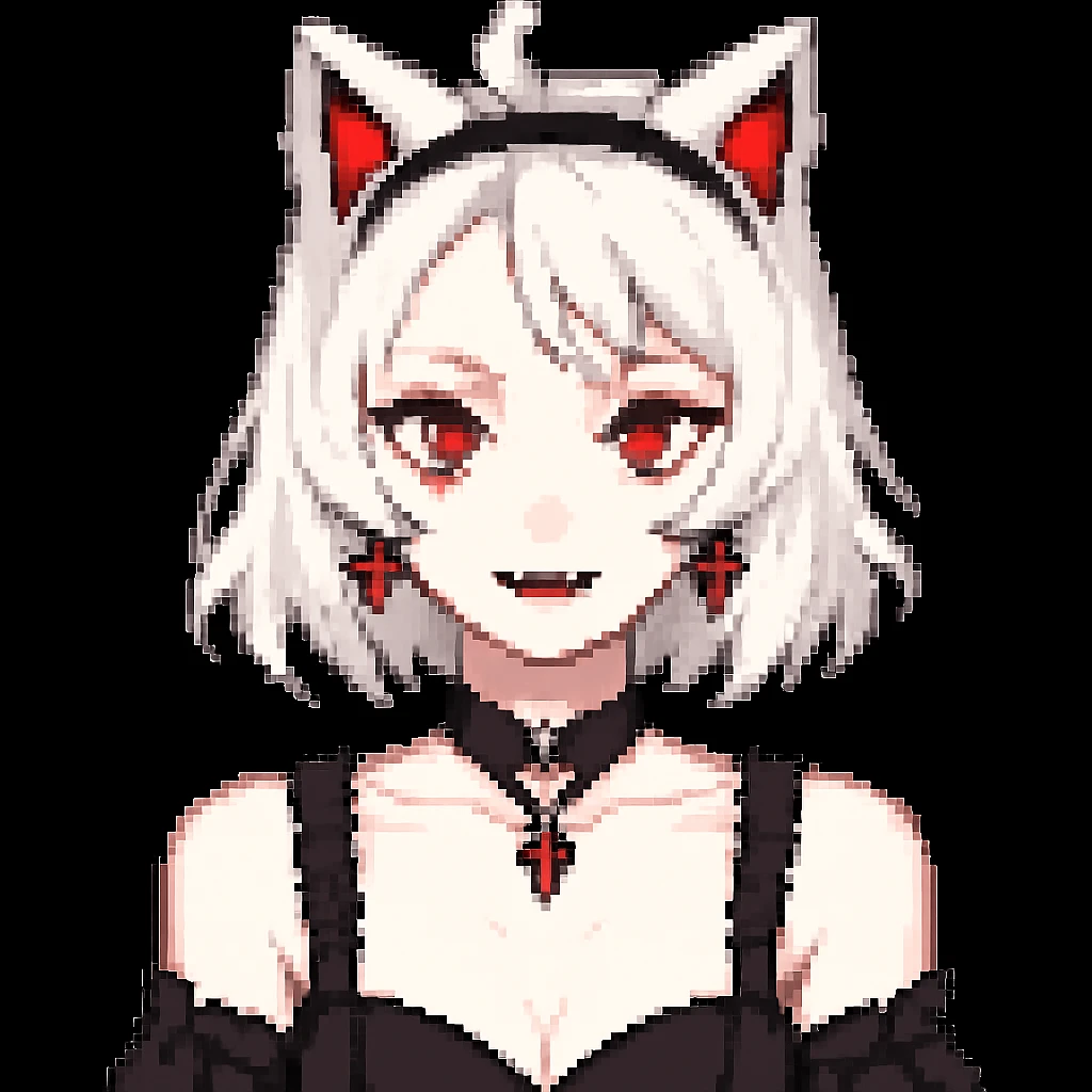 Change hair color to white, keep all other gothic neko girl features the same, in pixel art style. Maintain pixel art aesthetic and details. emoji