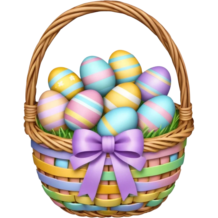 emojis.com 3d-emoji-of-a-colorful-easter-basket-filled-with-decorated-eggs,-pastel-ribbons,-and-a-woven-texture-in-glossy-emoji-style. emoji