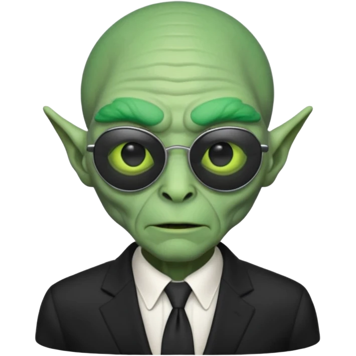 an old alien with black suit, green skin, neutral, sunglass
 emoji