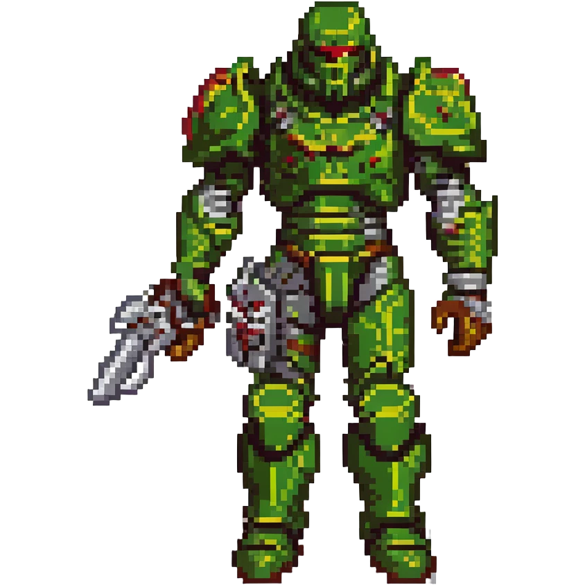 doom slayer, classic green armor, aggressive look, sci-fi background emoji