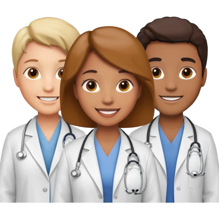 Create four doctors standing together as a group. emoji