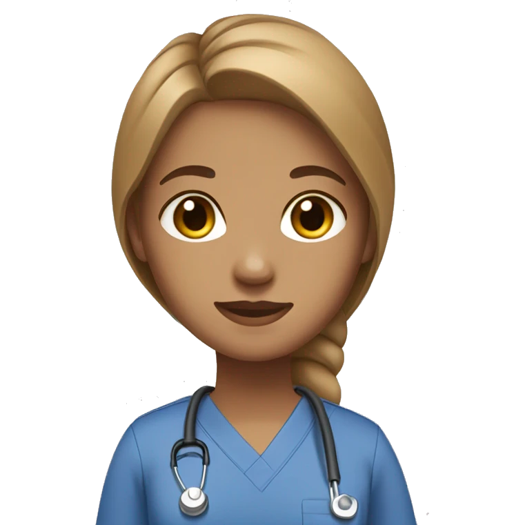 Girl with light brown hair & brown eyes in scrubs  emoji