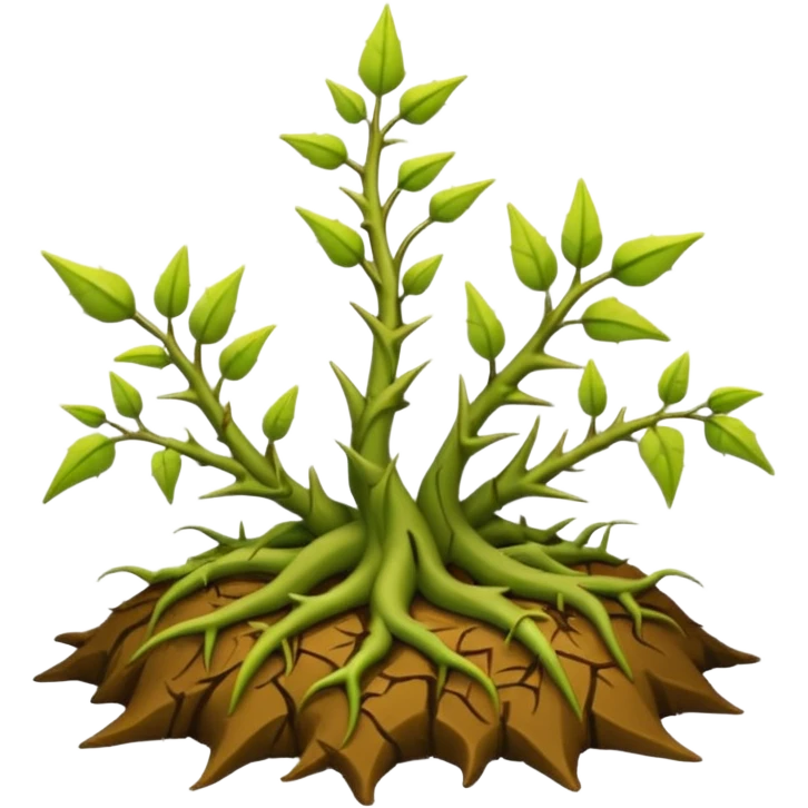 green vines with thorns sprouting from the ground, 3D, extremely detailed, earthy color palette, yellow green and brown tones emoji