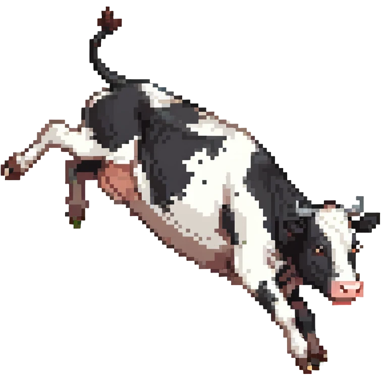 black and white cow jumping in a grass field emoji