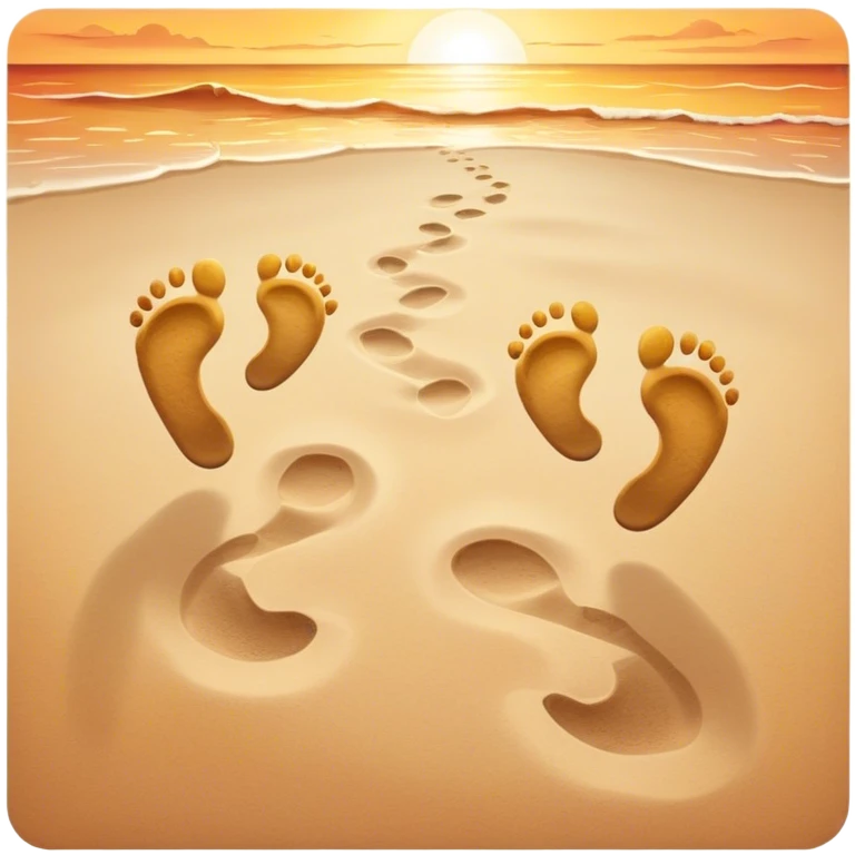 beach sunset. Two sets of footprints—one baby footsteps, the other larger childhood self and inner child emoji