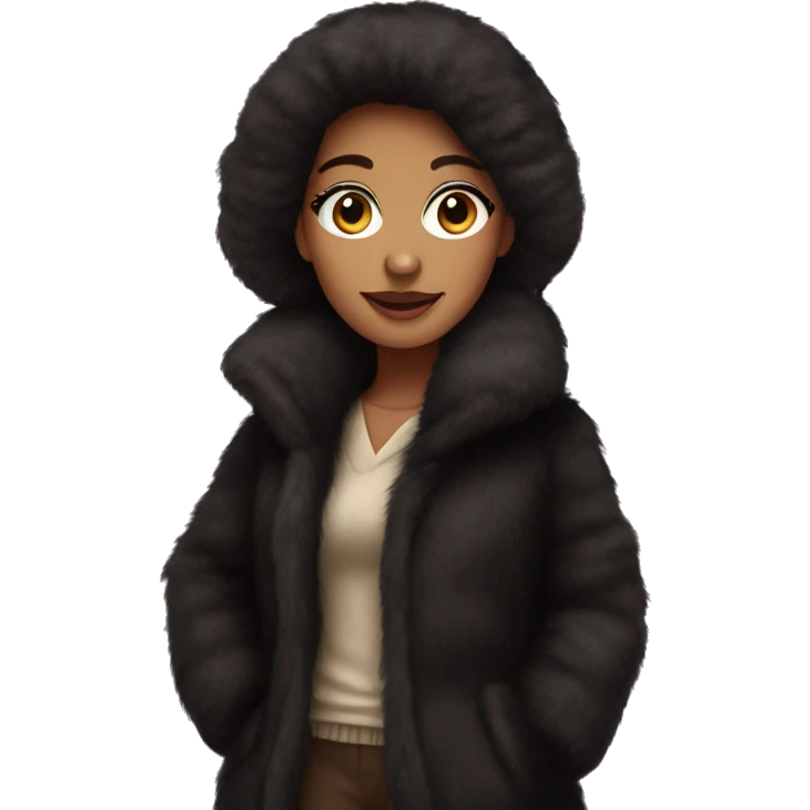Dark haired woman wearing big full length fur coat emoji