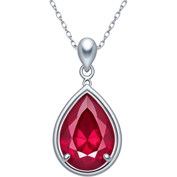 teardrop ruby pendant with silver chain, glowing cosmic embryo inside, swirling stardust emoji
