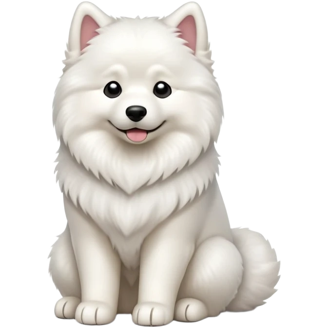 cinematic-[samoyed]-realistic-full-body-sitting-emoji,-tail-resting-loosely-beside-its-paws,-head-tilted-dramatically, -fluffy-[white]-fur,-simplified-yet-realistic-focused-features,-highly-detailed,-glowing-with-an-almost-sarcastic-glow emoji