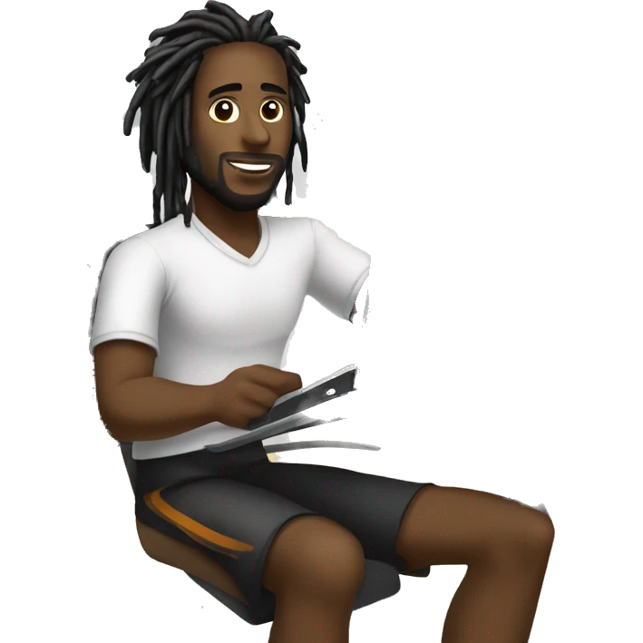 Black-guy-with-dreads-wearing-black-trackstuit-sitting-down-on-chair facing-foward-focused-on-laptop-computer- emoji