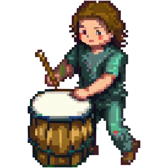 a person beating a drum for sahur in pixel art style emoji