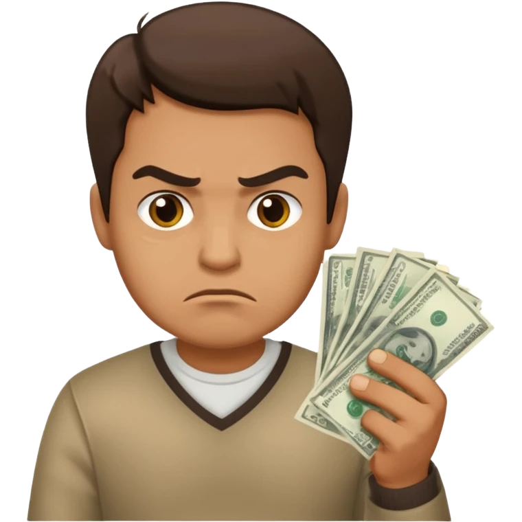 a guy who holds his money in his hands and looks angrily because he doesn't want to share it with anybody, he is a cheapskate  emoji