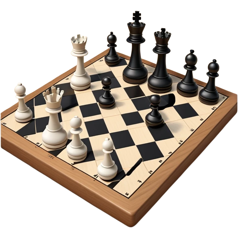 A chessboard with a few strategically placed pieces, including a king, queen, and pawns. The scene highlights the classic black and white squares of the board, emphasizing strategy and thoughtfulness in the game of chess. emoji