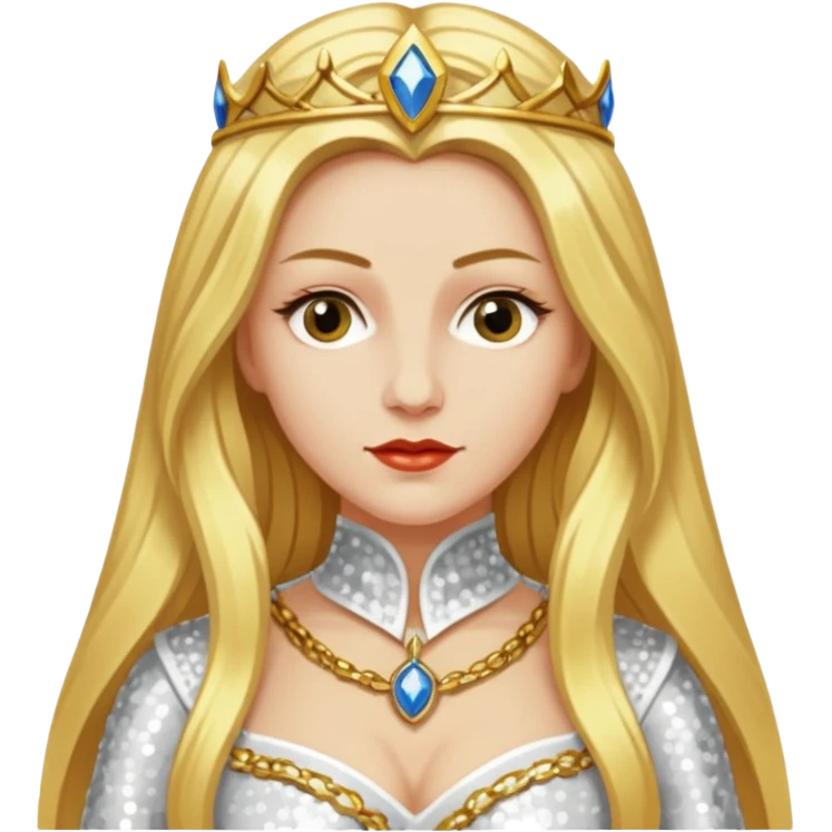 Katharina Siegel, Mistress of Vlad Tepes with long golden blonde hair, white sequin outfit emoji