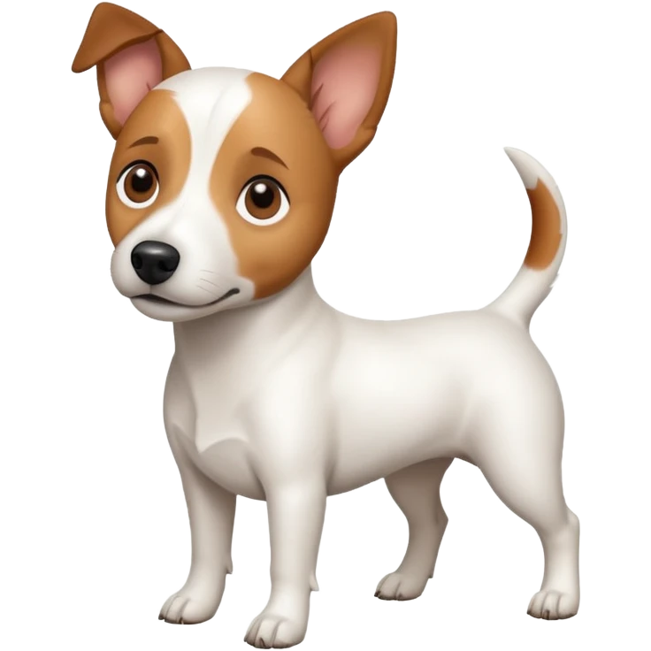 a full body white jack russel looking dog the size of a kelpie with light brown ears and a light brown patch on one eye and a large snout emoji