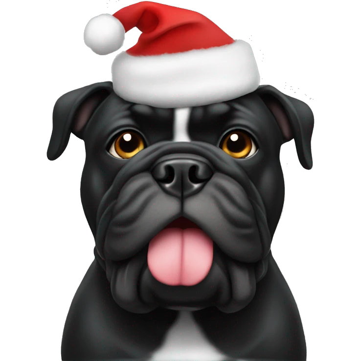 Solid Black bulldog with santa hat emoji