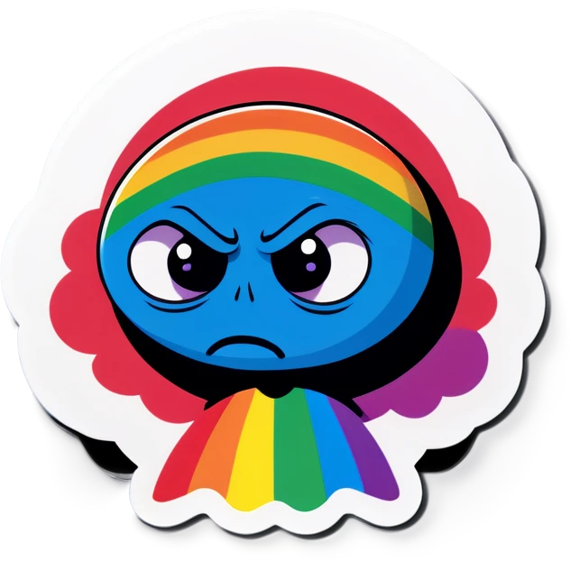 Big fart with rainbow flag in it coming out of a blue man’s eyes emoji