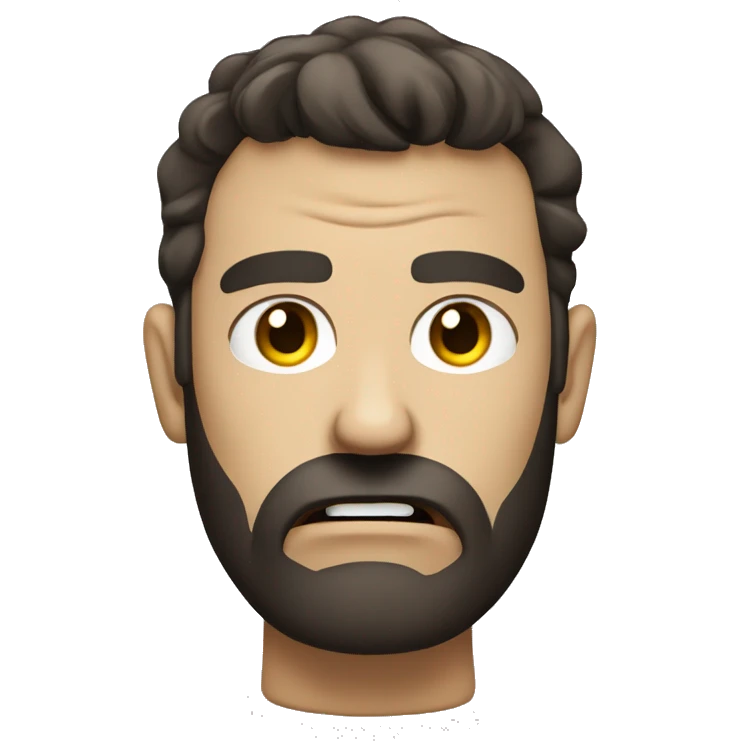 very angry male head with a beard and short scruffy dark brown hair  emoji