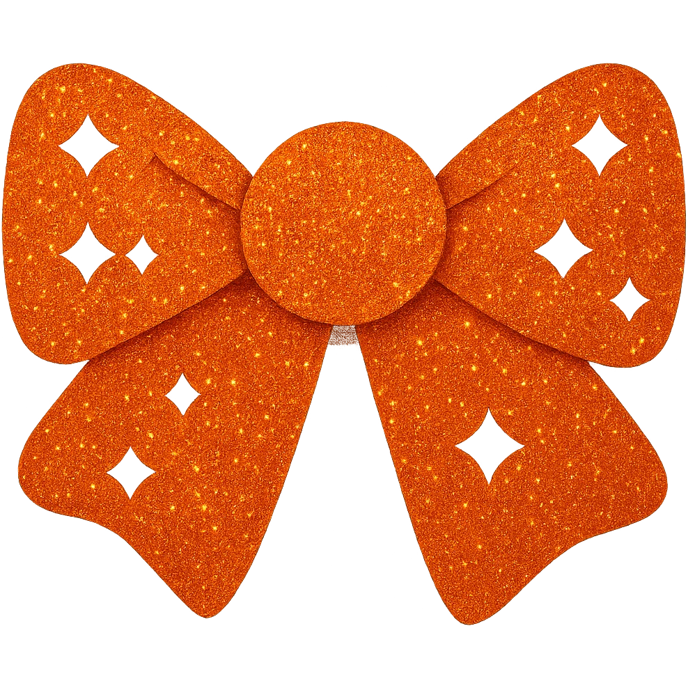 Make the glitter bow orange with shimmering texture, elegant and festive, no background. The style should be elegant and festive with a shimmering texture and vibrant glitter details. emoji